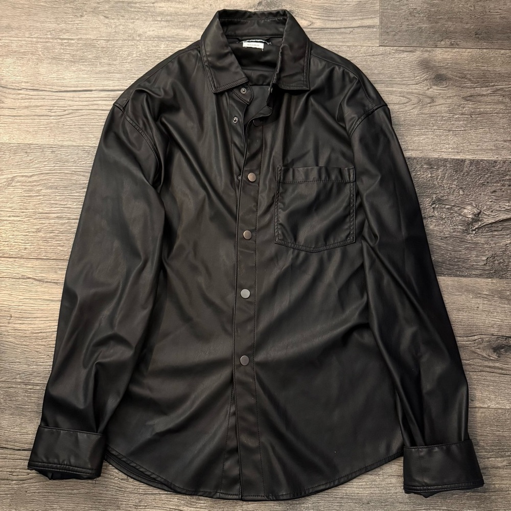 Zara - Men’s Black Pleather Button Down- M